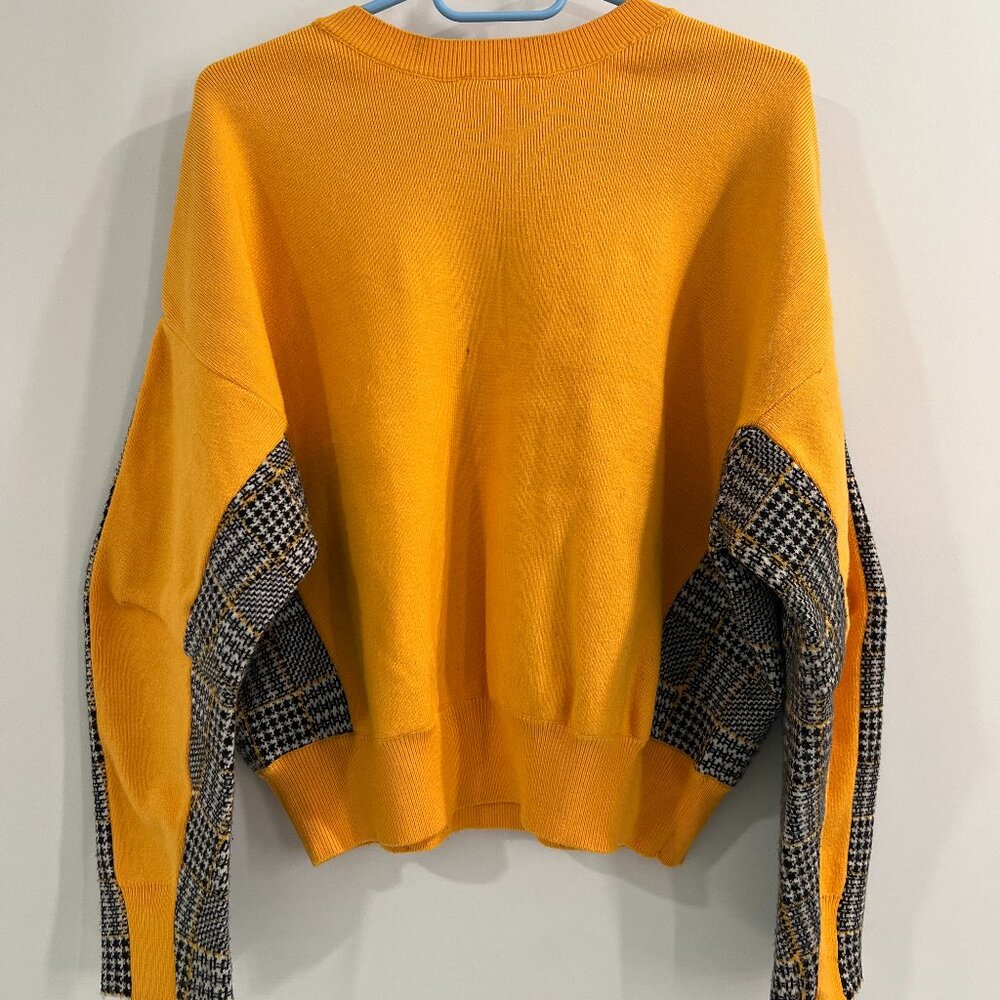 Jucy Judy Korean Streetwear Mustard Yellow & Plaid Colorblock Sweater